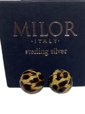 Minor Italy Sterling Silver Leopard Button Earrings New